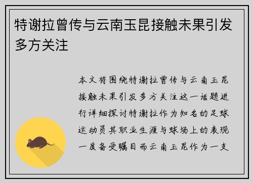 特谢拉曾传与云南玉昆接触未果引发多方关注